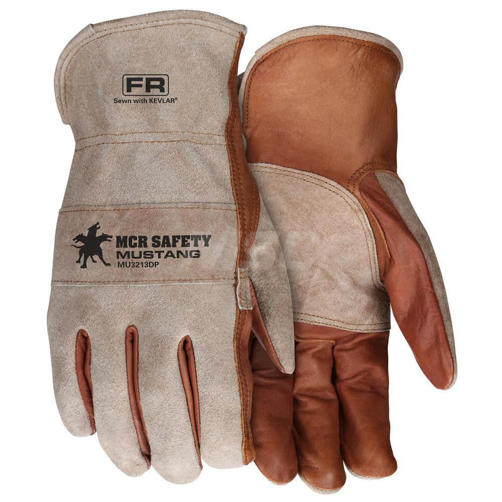 Size 2XL Cowhide Work Gloves For Work & Driver, Slip-On Cuff, Brown