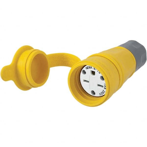 Straight Blade Connector: Industrial, 6-15R, 250VAC, Yellow Self-Grounded, 15A, Polycarbonate Body, 2 Poles, 3 Wires