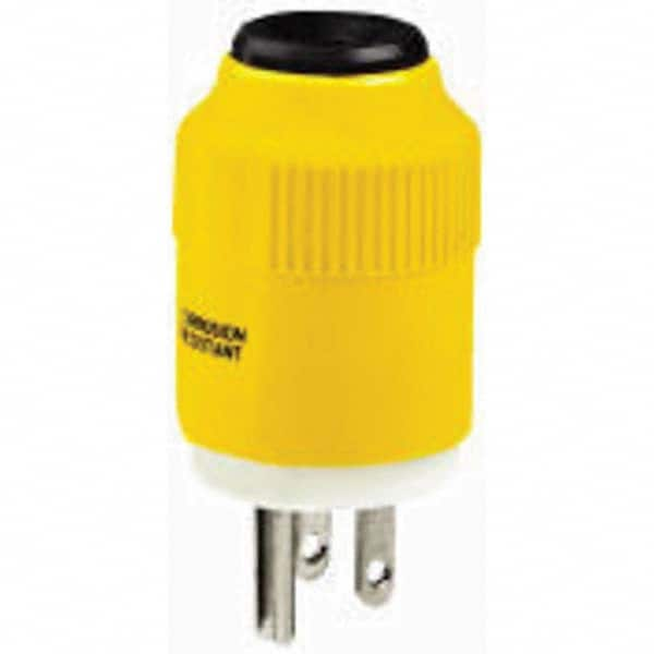 Straight Blade Plug: Industrial, 5-15P, 125VAC, Yellow Self-Grounded, 15A, Thermoplastic Body, 2 Poles, 3 Wires