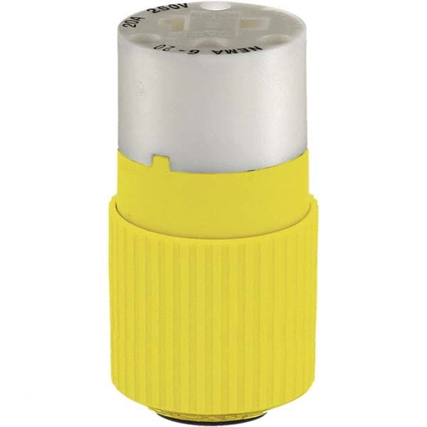 Straight Blade Connector: Industrial, 6-20R, 250VAC, Yellow Self-Grounded, 20A, Nylon Body, 2 Poles, 3 Wires