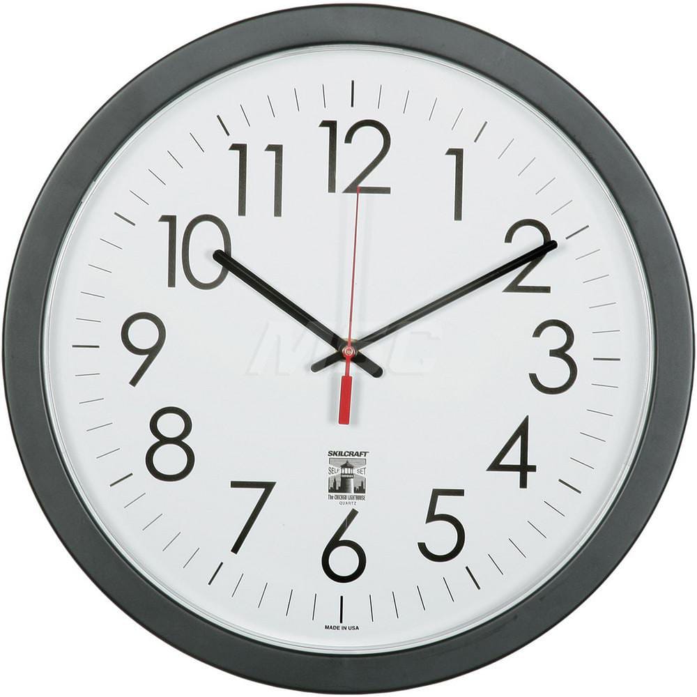 Wall Clocks; Type: Wall Clock; Display Type: Analog; Power Source: (1) AA Battery; Face Color: White; Case Color: Black; EPP Indicators: Biodegradable; Pre Consumer Recycled Content : 0; Total Recycled Content: 0; Post Consumer Recycled Content: 0