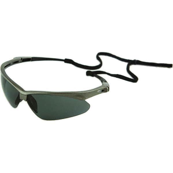 Safety Glass: Scratch-Resistant, Polycarbonate, Gray Lenses, Full-Framed, UV Protection Gunmetal Frame, Single