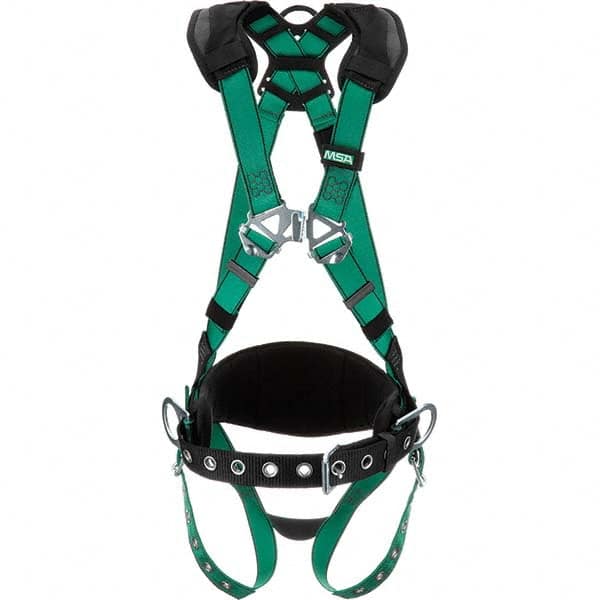 Fall Protection Harnesses: 400 Lb, Vest Style, Size Standard, Polyester, Back & Hips Tongue Leg Strap, Friction Shoulder Strap, Quick-Connect Chest Strap, Shoulder Padding