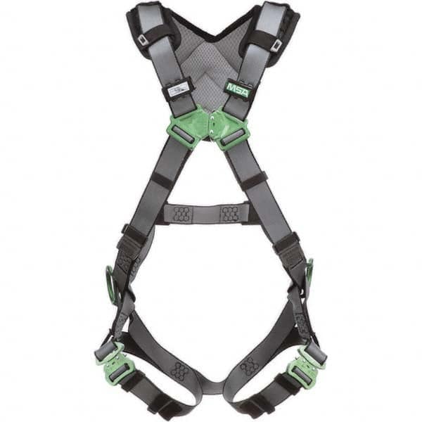 Fall Protection Harnesses: 400 Lb, Vest Style, Size X-Large, Polyester, Back & Hips Quick-Connect Leg Strap, Friction Shoulder Strap, Quick-Connect Chest Strap, Shoulder Padding