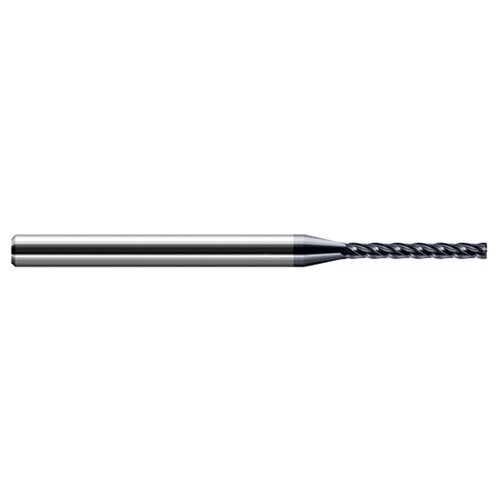 Miniature End Mills - Long Flute - 0.1250″ (1/8″) Cutter Diameter × 0.0100″ Radius × 0.6250″ (5/8″) Length of Cut Carbide Corner Radius End Mill, 4 Flutes, AlTiN Coated - Exact Industrial Supply