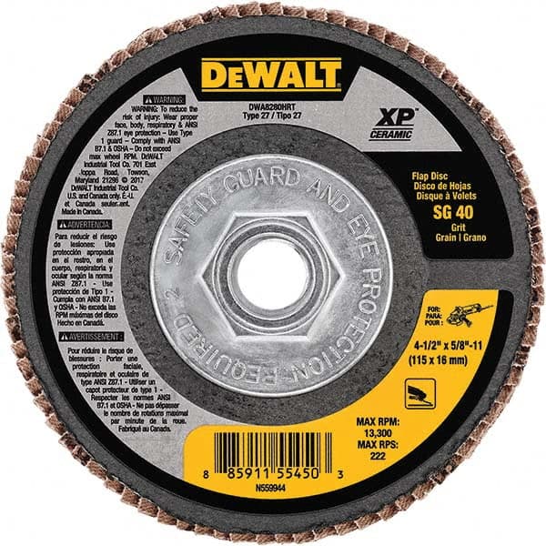 DeWALT - 4-1/2" 40 Grit 5/8-11 Center Hole Type 27 Ceramic Flap Disc - Benchmark Tooling