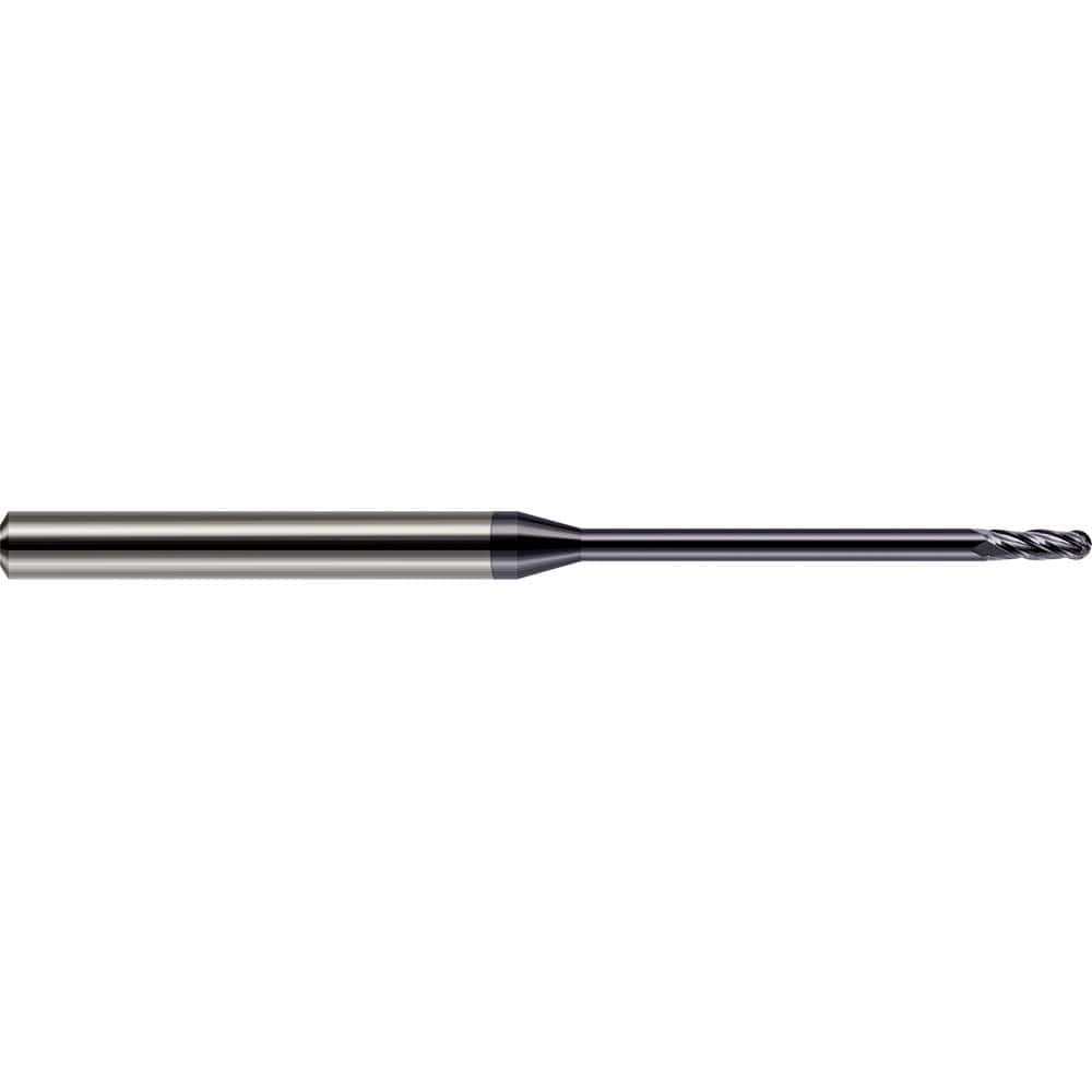 Harvey Tool - Ball End Mills; Mill Diameter (Inch): 1/64 ; Mill Diameter (Decimal Inch): 0.0150 ; Number of Flutes: 4 ; Length of Cut (Decimal Inch): 0.0450 ; Material: Solid Carbide ; Overall Length (Inch): 1-1/2 - Exact Industrial Supply