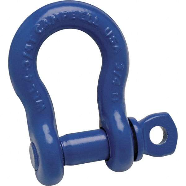 Campbell - 1-1/2" Nominal Chain Size, 17 Ton Carbon Steel Screw Anchor Shackle - 1-5/8" Pin Diam, 2-3/8" Wide Inside Jaw, 3-7/8" Inside Width, 3-1/2" Max Body Thickness - Benchmark Tooling