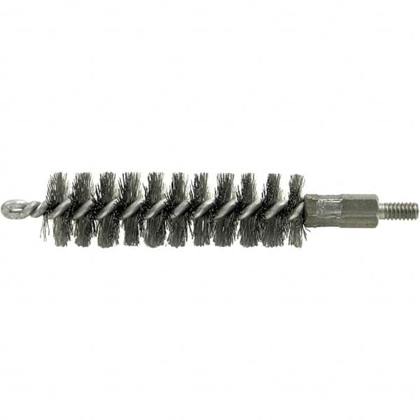 Brush Research Mfg. - 11/32" Diam Helical Stainless Steel Tube Brush - Single Spiral, 0.004" Filament Diam, 2" Brush Length, 2-9/16" OAL, 0.14" Diam Galvanized Steel Shank - Benchmark Tooling