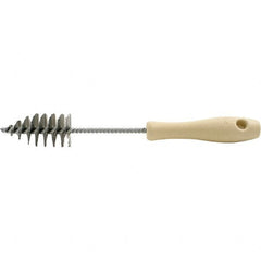 Brush Research Mfg. - 1.4" Diam Helical Stainless Steel Tube Brush - Single Spiral, 0.006" Filament Diam, 2-3/4" Brush Length, 10-1/2" OAL, 0.245" Diam Galvanized Steel Shank - Benchmark Tooling