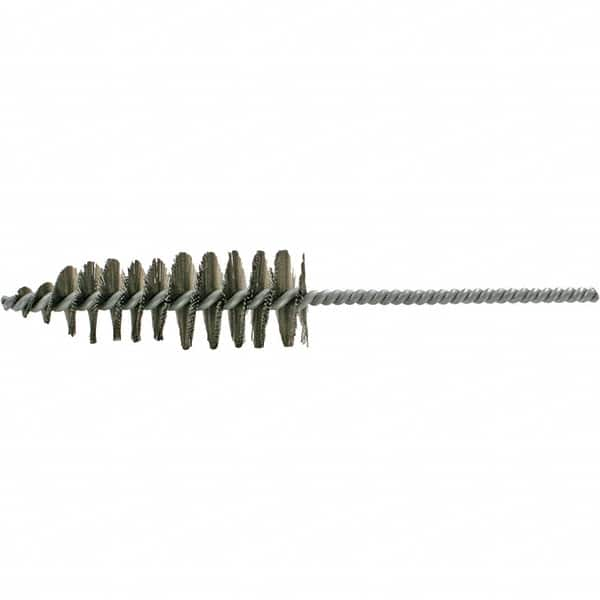 Brush Research Mfg. - 1-11/16" Diam Helical Steel Tube Brush - Single Spiral, 0.012" Filament Diam, 5" Brush Length, 10-1/2" OAL, 0.292" Diam Galvanized Steel Shank - Benchmark Tooling