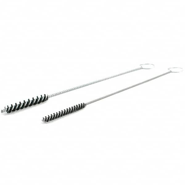 Brush Research Mfg. - 5/16" Diam Helical Nylon Tube Brush - Single Spiral, 0.008" Filament Diam, 2" Brush Length, 10" OAL, Galvanized Steel Shank - Benchmark Tooling