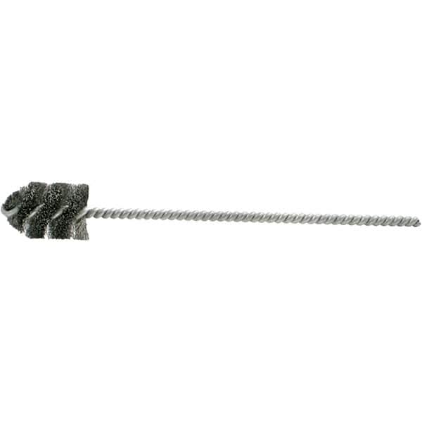 Brush Research Mfg. - 1-3/4" Diam Helical Steel Tube Brush - Single Spiral, 0.005" Filament Diam, 3" Brush Length, 8-1/2" OAL, 0.245" Diam Galvanized Steel Shank - Benchmark Tooling