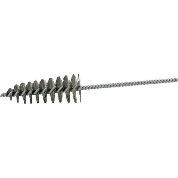 Brush Research Mfg. - 1-3/4" Diam Helical Steel Tube Brush - Single Spiral, 0.012" Filament Diam, 4-1/4" Brush Length, 10" OAL, 0.292" Diam Galvanized Steel Shank - Benchmark Tooling