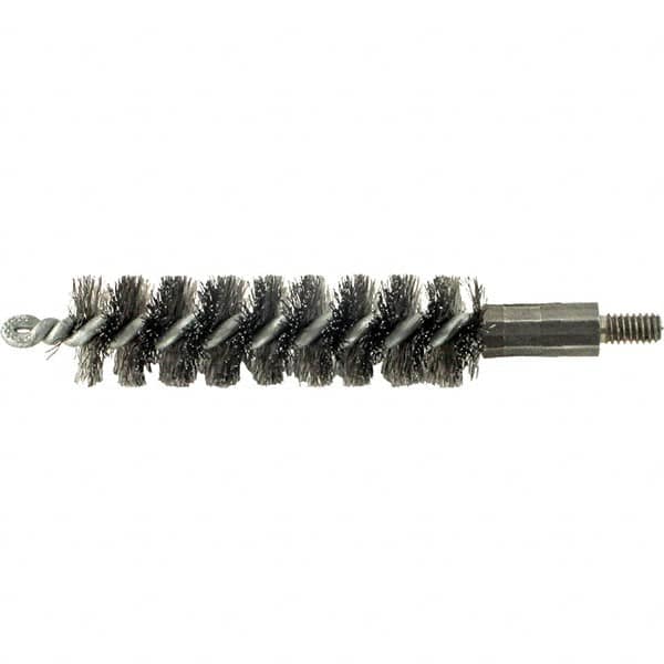 Brush Research Mfg. - 19/32" Diam Helical Steel Tube Brush - Single Spiral, 0.006" Filament Diam, 2" Brush Length, 2-9/16" OAL, 0.14" Diam Galvanized Steel Shank - Benchmark Tooling