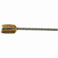 Brush Research Mfg. - 1/4" Diam Flat Brass Tube Brush - 0.005" Filament Diam, 9/16" Brush Length, 2-1/4" OAL, Steel Shank - Benchmark Tooling