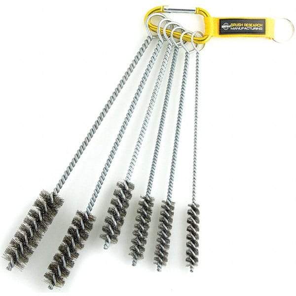 Brush Research Mfg. - 1" Diam Helical Stainless Steel Tube Brush - Single Spiral, 0.01" Filament Diam, 0.01" Brush Length, 12" OAL, 0.245" Diam Galvanized Steel Shank - Benchmark Tooling