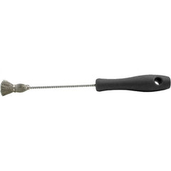 Brush Research Mfg. - 1/2" Diam Helical Stainless Steel Tube Brush - Single Spiral, 0.005" Filament Diam, 1-1/8" Brush Length, 10-1/2" OAL, 0.19" Diam Plastic Handle Shank - Benchmark Tooling