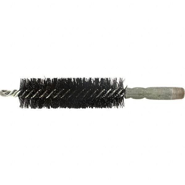 Brush Research Mfg. - 7/16" Diam Helical Nylon Tube Brush - Single Spiral, 0.01" Filament Diam, 2" Brush Length, 2-9/16" OAL, 0.14" Diam Galvanized Steel Shank - Benchmark Tooling