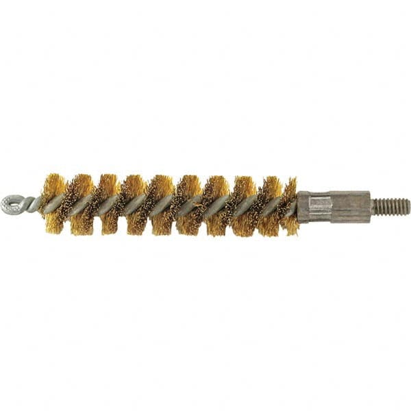 Brush Research Mfg. - 9/16" Diam Helical Brass Tube Brush - Single Spiral, 0.005" Filament Diam, 2" Brush Length, 2-9/16" OAL, 0.14" Diam Galvanized Steel Shank - Benchmark Tooling