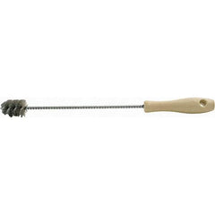 Brush Research Mfg. - 1.175" Diam Helical Stainless Steel Tube Brush - Single Spiral, 0.005" Filament Diam, 1-1/2" Brush Length, 14-1/2" OAL, 0.22" Diam Plastic Handle Shank - Benchmark Tooling