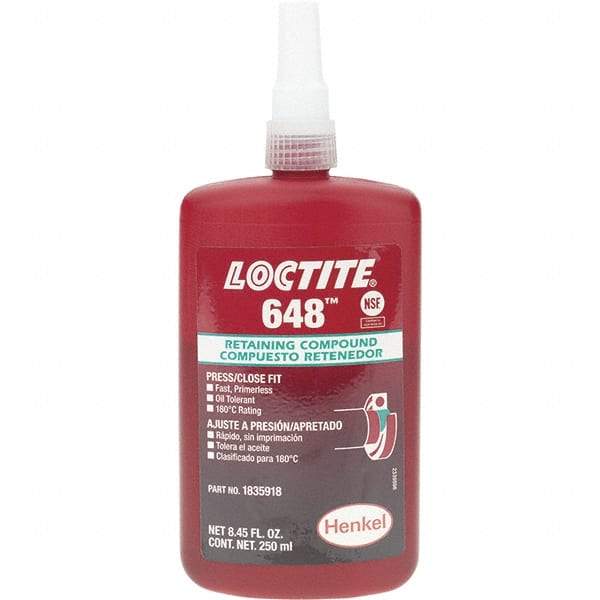 Loctite - 250 mL, Red, High Strength Retaining Compound - Series 648 - Benchmark Tooling