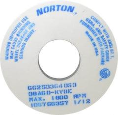 Norton - 14" Diam x 5" Hole x 1" Thick, K Hardness, 60 Grit Surface Grinding Wheel - Aluminum Oxide, Type 1, Medium Grade, 1,800 Max RPM, Vitrified Bond, No Recess - Benchmark Tooling