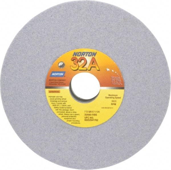 Norton - 7" Diam x 1-1/4" Hole x 5/8" Thick, I Hardness, 60 Grit Surface Grinding Wheel - Aluminum Oxide, Type 1, Medium Grade, 3,600 Max RPM, Vitrified Bond, No Recess - Benchmark Tooling