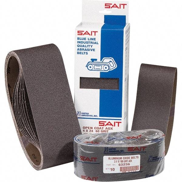 Sait - 1/2" Wide x 18" OAL, 100 FEPA Grit, Aluminum Oxide Abrasive Belt - Aluminum Oxide, Fine, Coated, X Weighted Cloth Backing, Dry, Series 1A-X - Benchmark Tooling