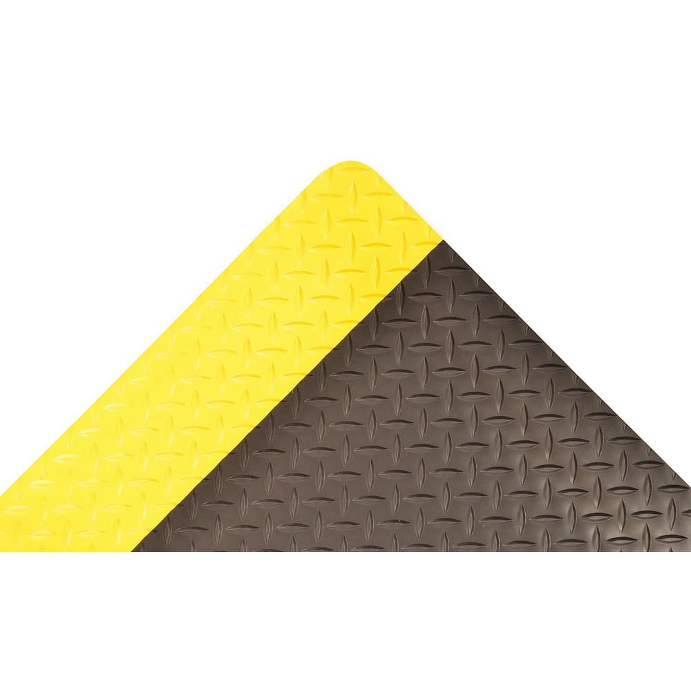 Anti-Fatigue Mat:  144.0000″ Length,  36.0000″ Wide,  1″ Thick,  Nitrile Rubber,  Beveled Edge,  Heavy Duty Diamond Plates,  Black & Yellow,  Dry