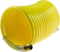 Coilhose Pneumatics - 1/4" ID, 1/4 Thread, 12' Long, Yellow Nylon Coiled & Self Storing Hose - 185 Max psi, Male Rigid x Male Swivel - Benchmark Tooling