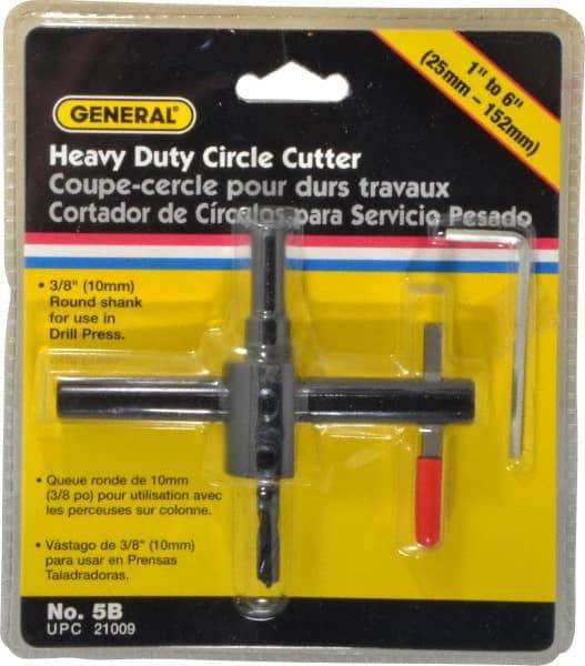 General - 1 to 6" Cutting Diam, Circle Cutter Tool - Straight Shank, 3/8" Shank Diam - Benchmark Tooling