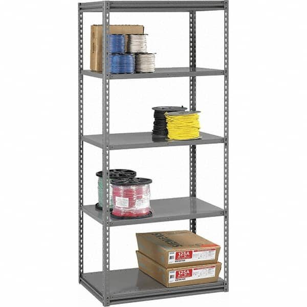 Tennsco - 5 Shelf Starter Open Steel Shelving - 48" Wide x 84" High x 12" Deep, Medium Gray - Benchmark Tooling