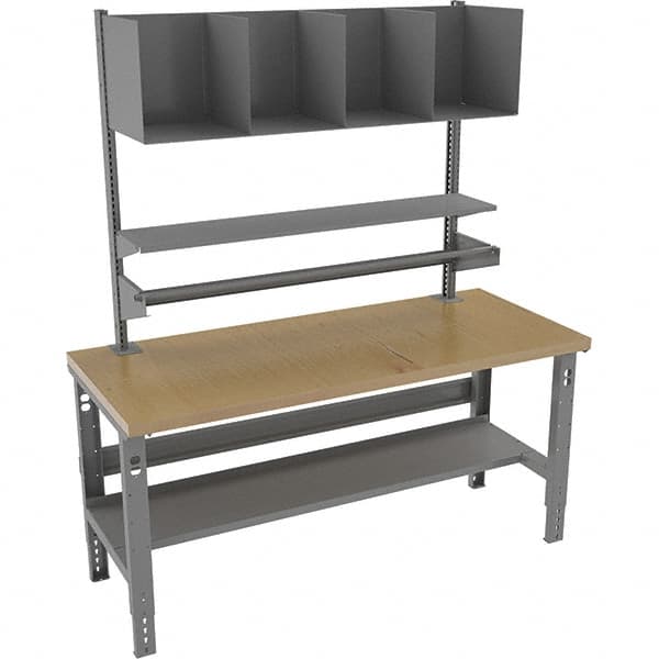 Tennsco - 72 Wide x 30" Deep x 83-7/16" High, Wood Workbench with Lower Shelf - Adjustable Legs, Medium Gray - Benchmark Tooling