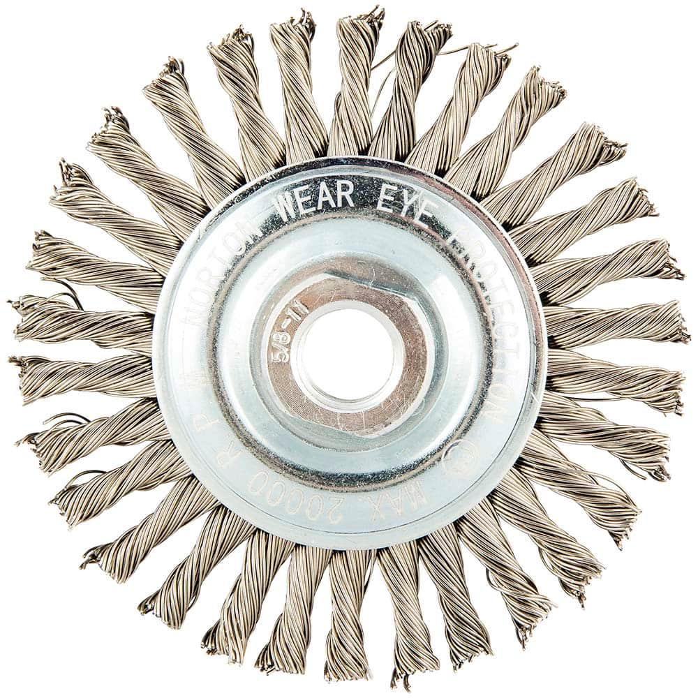 Norton - 4" OD, 5/8-11 Arbor Hole, Stringer Bead Stainless Steel Wheel Brush - Benchmark Tooling