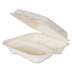 ECO PRODUCTS - Renewable and Compost Sugarcane Clamshells, 3-Compartment, 9 x 9 x 3, 50/Pack, 4 Packs/Carton - Benchmark Tooling