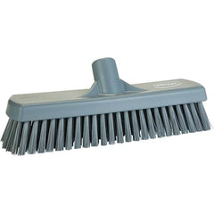 Vikan - 1.7" Bristle Length, Polyester Scrub Brush - 11-1/4" Long x 3" Wide Head, 11-1/4" OAL, Gray, Polypropylene Block - Benchmark Tooling