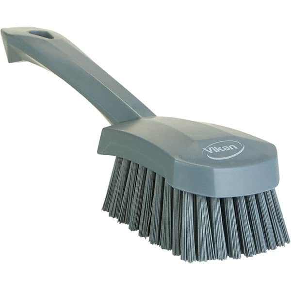 Vikan - 1.3" Bristle Length, Polyester Scrub Brush - 4-1/4" Long x 2-3/4" Wide Head, 10" OAL, Ergonomic Handle, Gray, Polypropylene Block - Benchmark Tooling