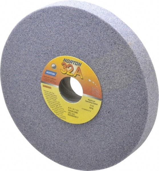 Norton - 8" Diam x 1-1/4" Hole x 1" Thick, I Hardness, 46 Grit Surface Grinding Wheel - Aluminum Oxide, Type 1, Coarse Grade, 3,105 Max RPM, Vitrified Bond, No Recess - Benchmark Tooling