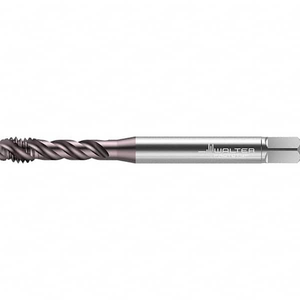Walter-Prototyp - #6-40 UNF 3 Flute 2B/3B Semi-Bottoming Spiral Flute Tap - High Speed Steel, TiAlN Finish, 56mm OAL, Right Hand Flute, Right Hand Thread, Series TC117 - Exact Industrial Supply