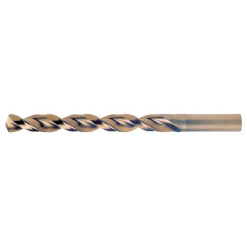 13/32 RHS / RHC HSS-CO 8% (M42) 135 Degree Split Point Q-Cobalt Wide Land Parabolic Jobber Drill - Straw / Gold Oxide - Exact Industrial Supply