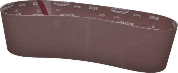 Norton - 6" Wide x 48" OAL, 220 Grit, Aluminum Oxide Abrasive Belt - Aluminum Oxide, Very Fine, Coated, X Weighted Cloth Backing, Series R228 - Benchmark Tooling