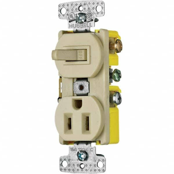 Hubbell Wiring Device-Kellems - Combination Wall Switch & Receptacles Combination Switch/Receptacle Type: Combination Outlet & Switch Color: Ivory - Benchmark Tooling