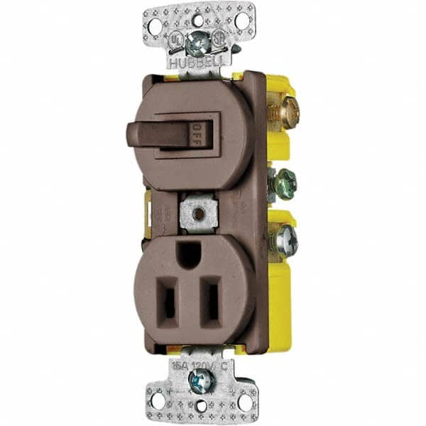 Hubbell Wiring Device-Kellems - Combination Wall Switch & Receptacles Combination Switch/Receptacle Type: Combination Outlet & Switch Color: Brown - Benchmark Tooling