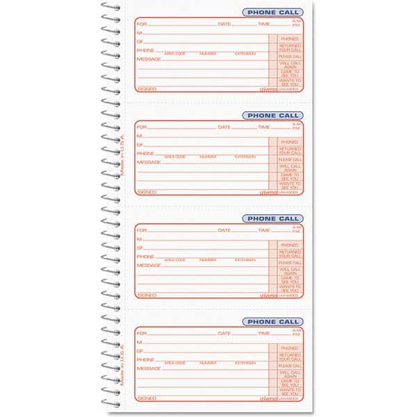 UNIVERSAL - Note Pads, Writing Pads & Notebooks Writing Pads & Notebook Type: Telephone Message Book Size: 5 x 3-3/8 - Benchmark Tooling