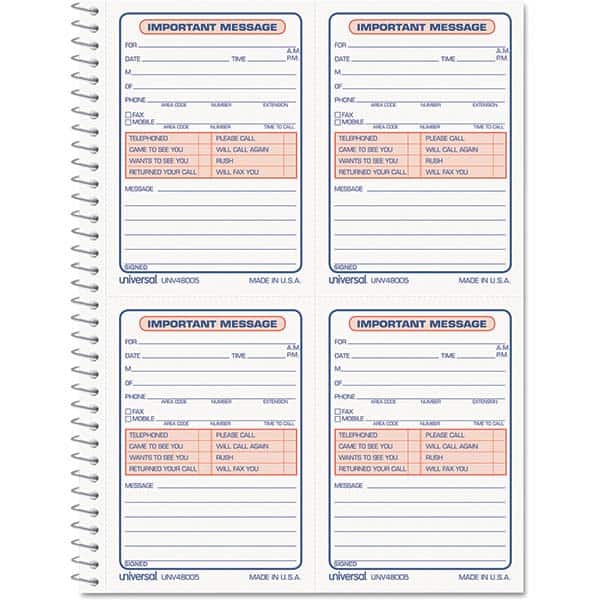 UNIVERSAL - Note Pads, Writing Pads & Notebooks Writing Pads & Notebook Type: Telephone Message Book Size: 5-1/2 x 3-3/16 - Benchmark Tooling