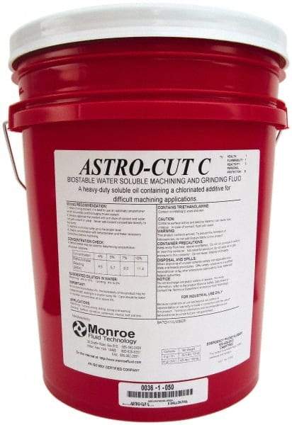 Monroe Fluid Technology - Astro-Cut C, 5 Gal Pail Cutting & Grinding Fluid - Water Soluble, For CNC Milling, Drilling, Tapping, Turning - Benchmark Tooling