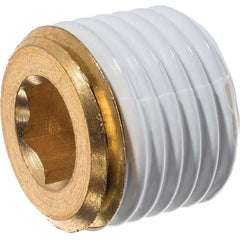 Brass Pipe Hex Socket Plug: 3/4″ Fitting, Threaded, MNPT with Thread Sealant MNPT w/Thread Sealant Ends, 3,000 psi, Brass Finish, Class Instrumentation