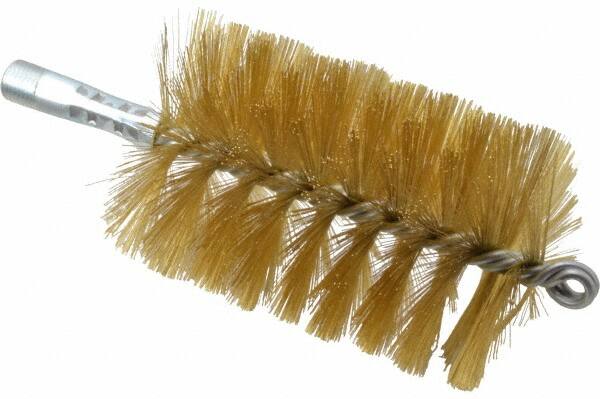 Schaefer Brush - 4-1/2" Brush Length, 3" Diam, Double Stem, Single Spiral Tube Brush - 8" Long, Brass, 1/4" NPSM Male Connection - Benchmark Tooling