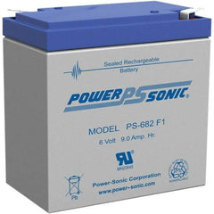 Power-Sonic - Lead-Acid, Quick-Disconnect Tab Terminal, 6 Volt, 9 Amp, Lead Rechargeable Battery - 3/16" Tab Width x 0.8mm Tab Thickness, 2.2" Wide x 4.65" High x 3.86" Deep - Benchmark Tooling
